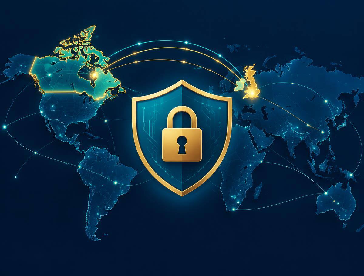 Neuraledge AI security shield protecting traders in the UK and Canada with encrypted connections
